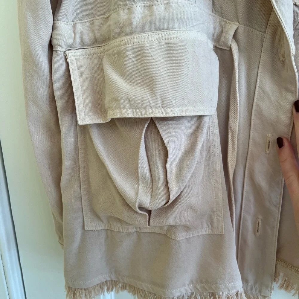 Maven West Cinched Waist Jacket Sand Cream Raw Hem Women’s Small